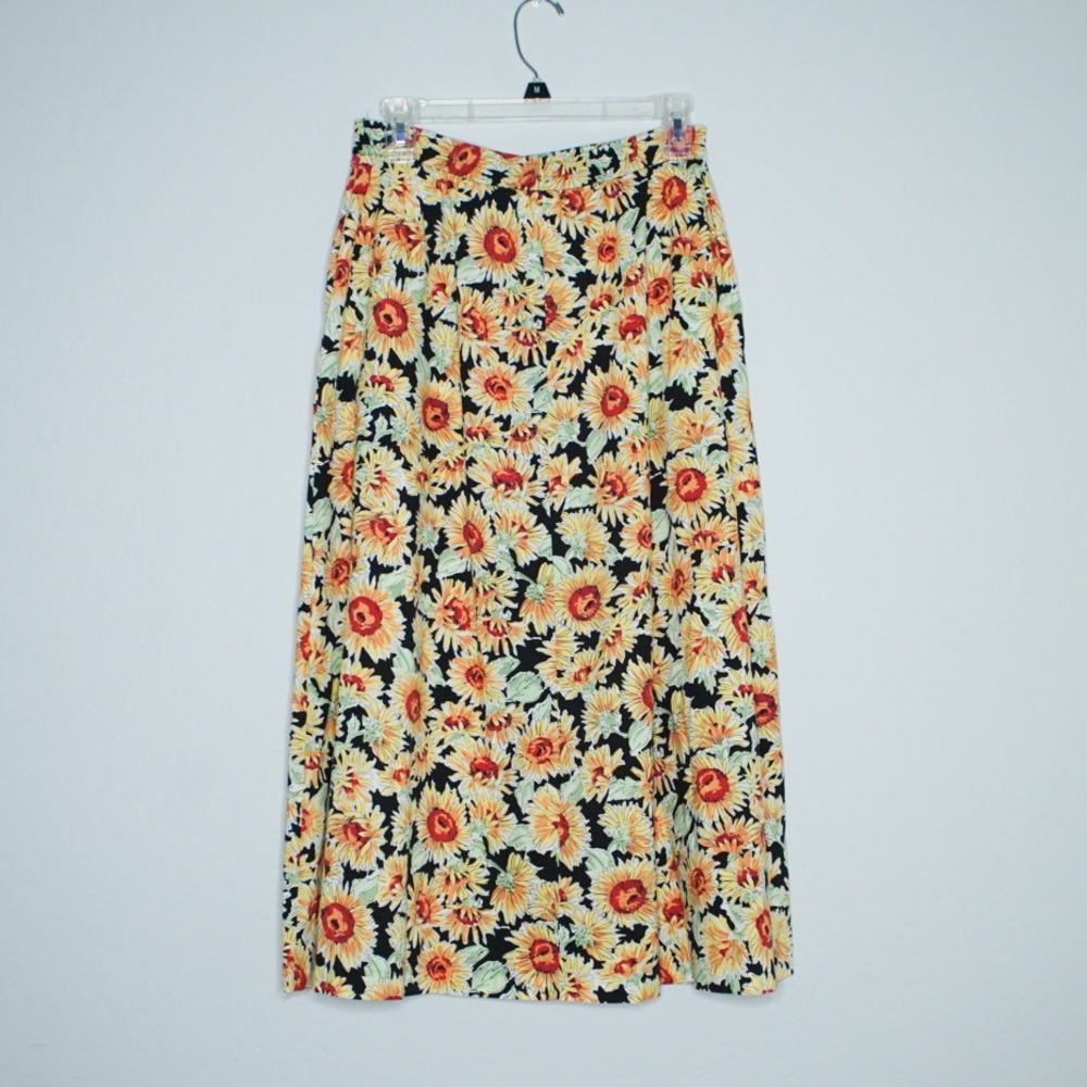 Vintage Napa Valley Sunflower Floral Long Maxi Skirt w/ pockets!